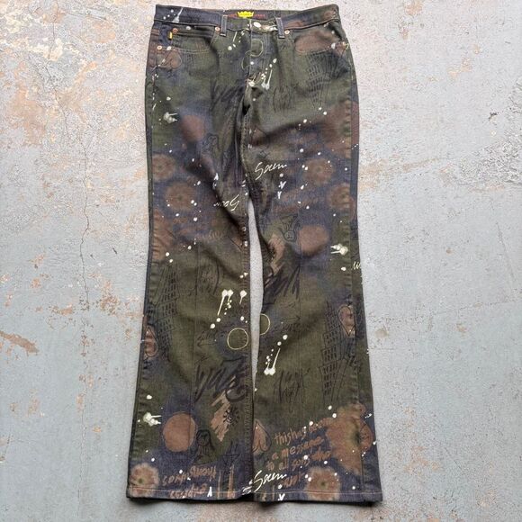 Todd Oldham Denim - Vintage 90s Todd Oldham Graffiti Flared Jeans